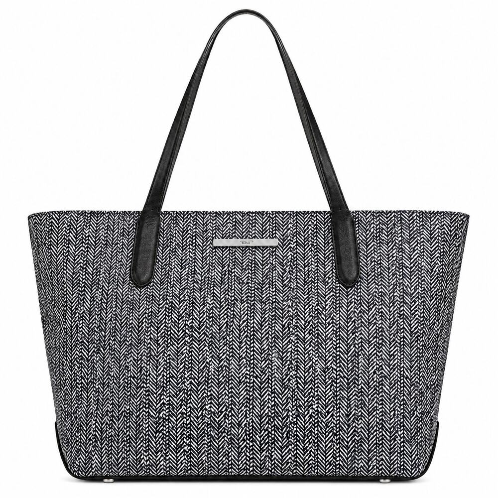 Tumi Black and White Chevron Print Large Tote Shoulder Bag